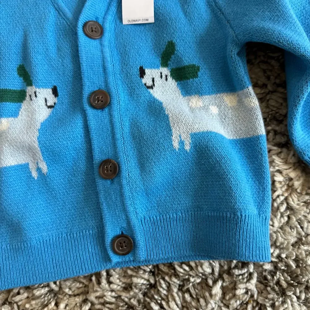 NWT Old Navy 6-12 Months Cardigan Sweater Blue Dogs Baby Boy CUTE